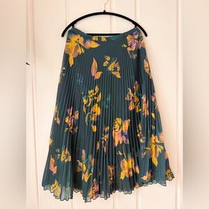 Garnet Hill A-Line Skirt - Teal and Yellow Floral Sz 4